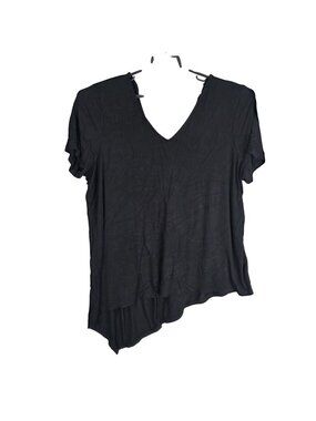 Womens Lisa Rinna Collection Black Asymmetrical Hem V-Neck Top Chiffon Back XL